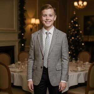 Michael Kors Boys Grey Plaid Suit